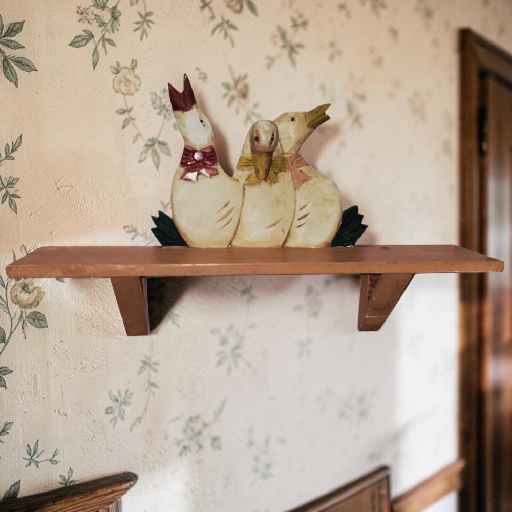 Vintage Wood Duck Goose Wall Shelf Hand Painted Folk Art Country Farmhouse Decor